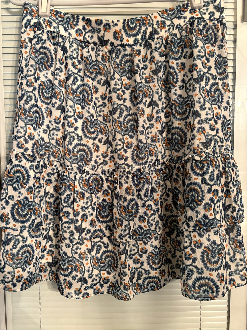 J.Crew Floral Tiered Skirt - White with Blue & Orange Floral Print-  size S